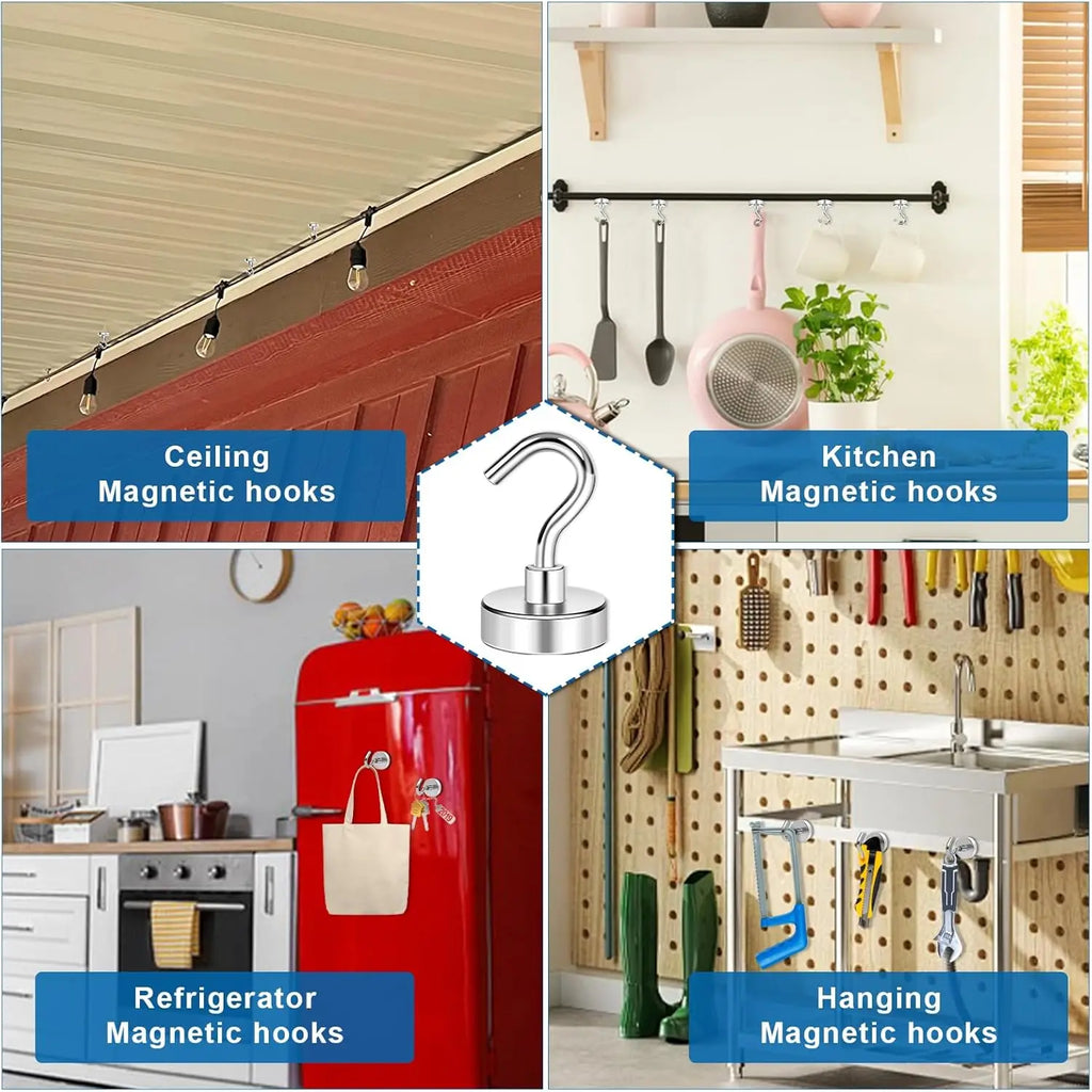 Strong Magnet Hooks for Cruise Ship, Rare Earth Magnets with Hooks for Refrigerator,Hanging,Classroom,Kitchen-4/6/8/10/12Pack