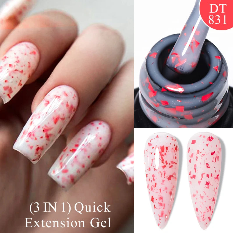 MEET ACROSS 7ml Quick Extension Gel Nail Polish Glitter Pink Gold Purple Milky White UV Gel Finger Prolong Varnish For Nails