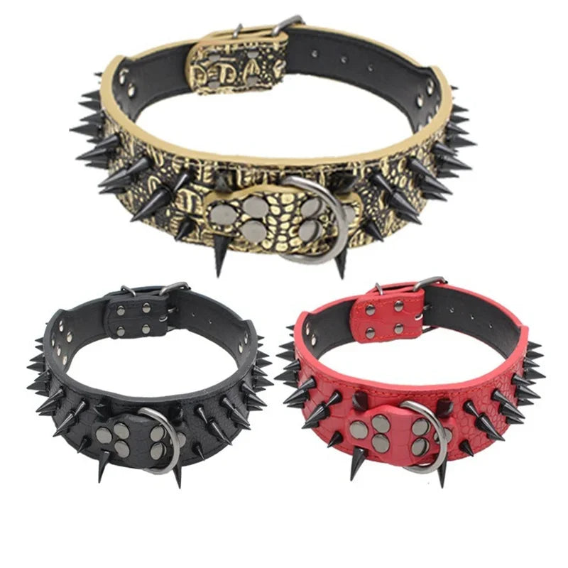 Hot Sale Decorative PU Leather Dog Collar Pointed Nails Rivets Anti Bite Durable Pet Accessories for Big Dogs Pet Accessories