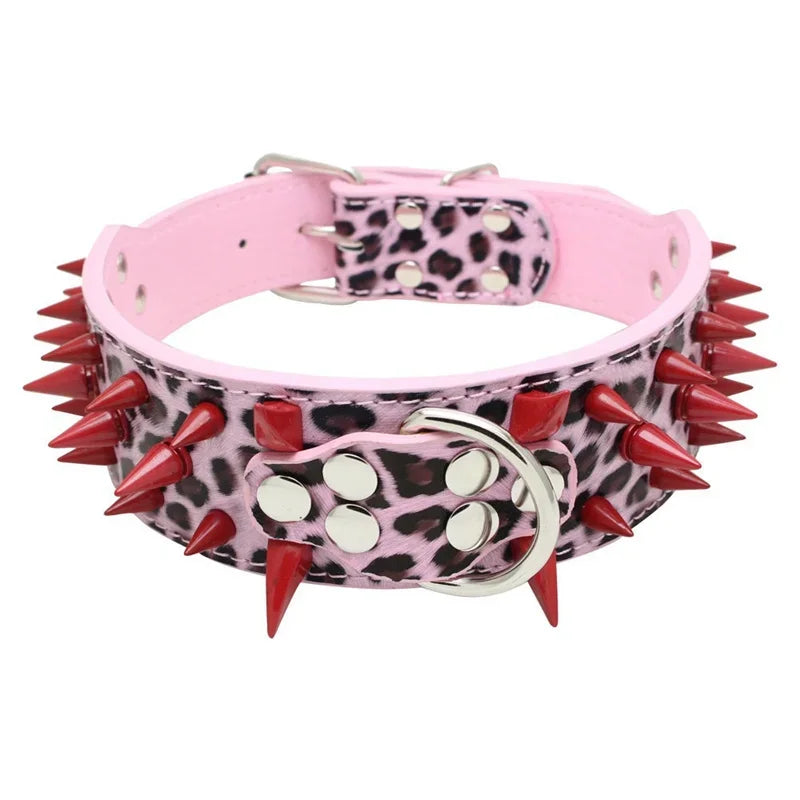 Hot Sale Decorative PU Leather Dog Collar Pointed Nails Rivets Anti Bite Durable Pet Accessories for Big Dogs Pet Accessories