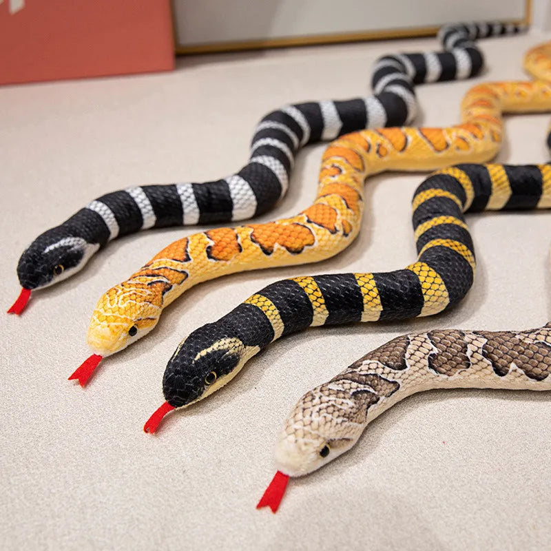 100/150cm Simulation Long Pattern Boa Snake Plush Doll Realistic Black And White Pattern Silver Ring Snake Toy For Boys Pet Toys