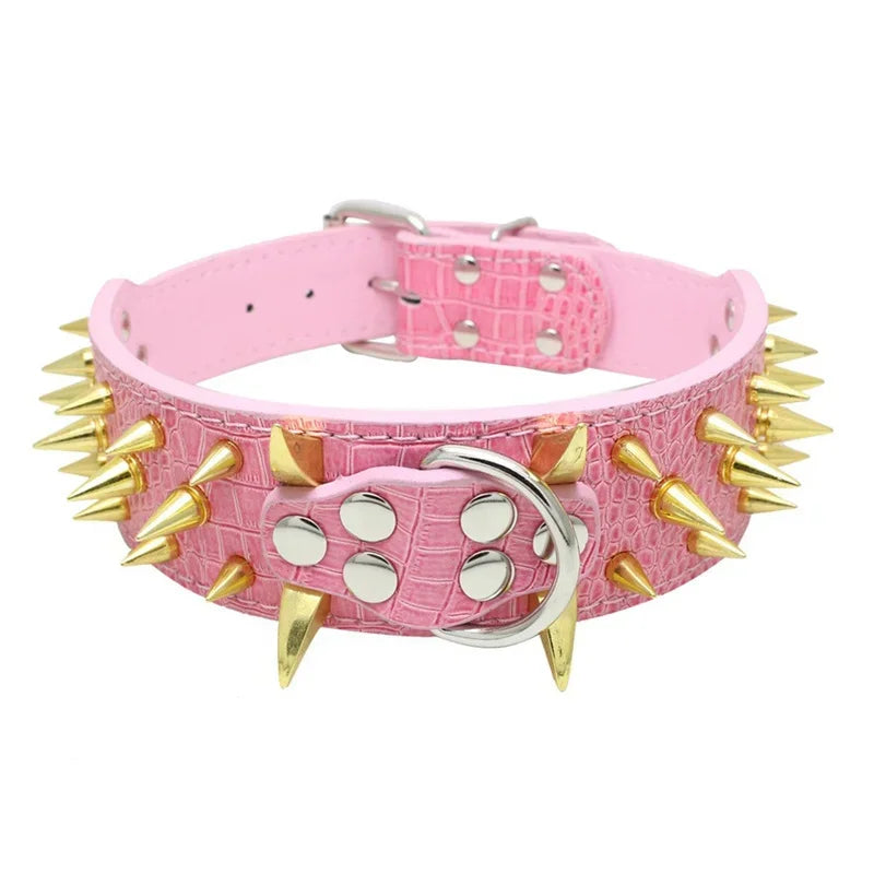 Hot Sale Decorative PU Leather Dog Collar Pointed Nails Rivets Anti Bite Durable Pet Accessories for Big Dogs Pet Accessories