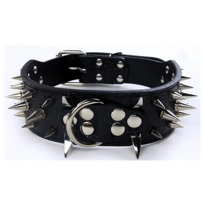 Hot Sale Decorative PU Leather Dog Collar Pointed Nails Rivets Anti Bite Durable Pet Accessories for Big Dogs Pet Accessories