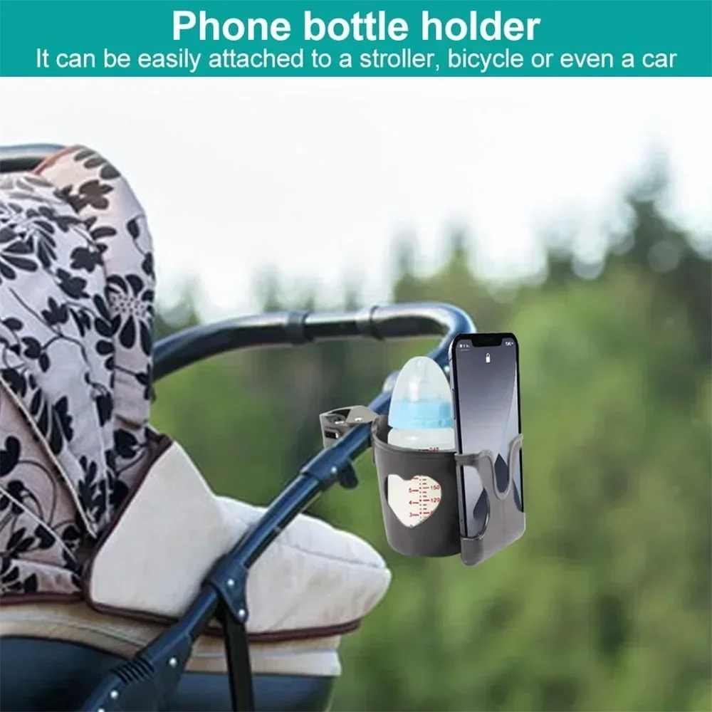 2-in-1 Baby Stroller Cup Holder Phone Holder Multifunctional Universal Infant Bottle Holder Stroller Accessories Cup Holder