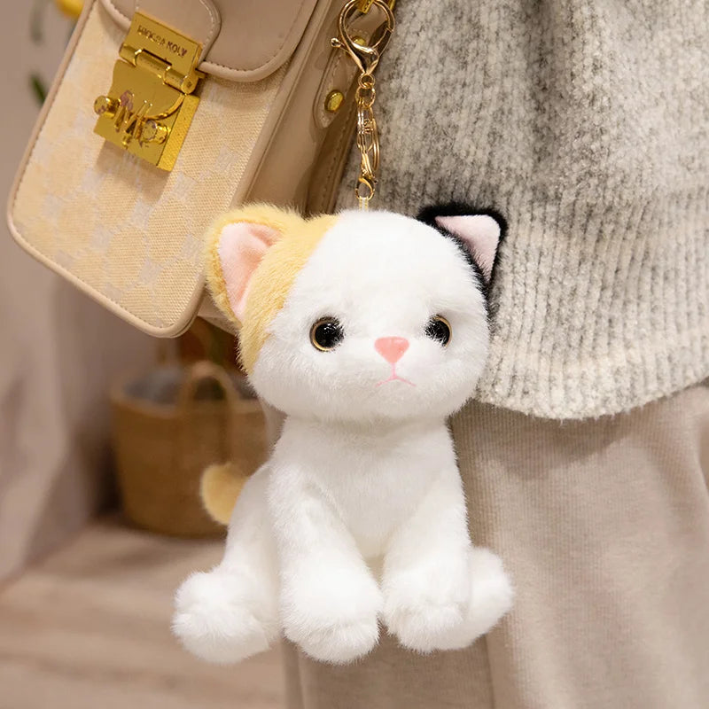15CM Cute Simulated Cat Doll Plush Toy Stuffed Soft Animal Plush White Gray Kitten Car Pendant Keychain Kids Girls Gift Pet Toys