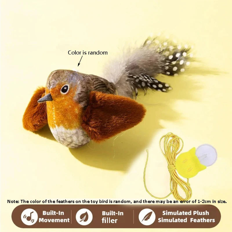 The pet cat toy emulates the sound bird to amuse the cat elastic rope to relieve boredom and resist scratching and biting