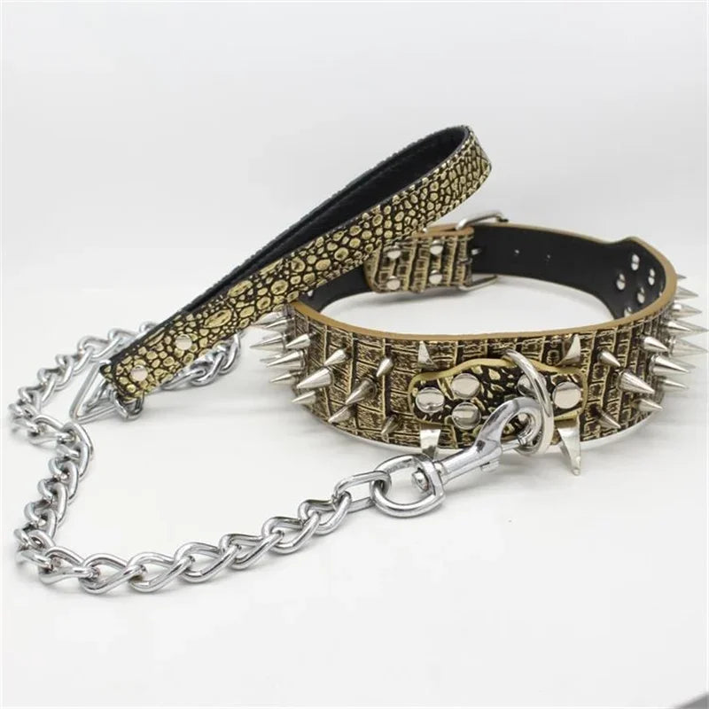 Hot Sale Decorative PU Leather Dog Collar Pointed Nails Rivets Anti Bite Durable Pet Accessories for Big Dogs Pet Accessories