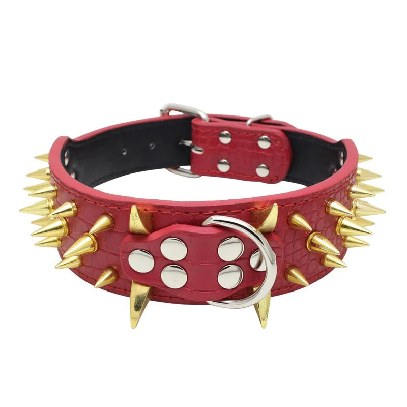 Hot Sale Decorative PU Leather Dog Collar Pointed Nails Rivets Anti Bite Durable Pet Accessories for Big Dogs Pet Accessories