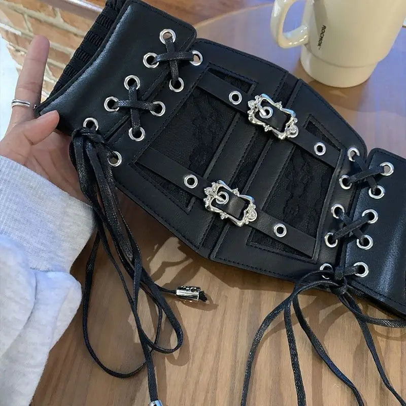 Ladies's Retro corset Belts Pin Buckle Elastic Lace & Gothic Style Cummerbunds tie rope Goth Punk For Women On Shirt Dress  Belt