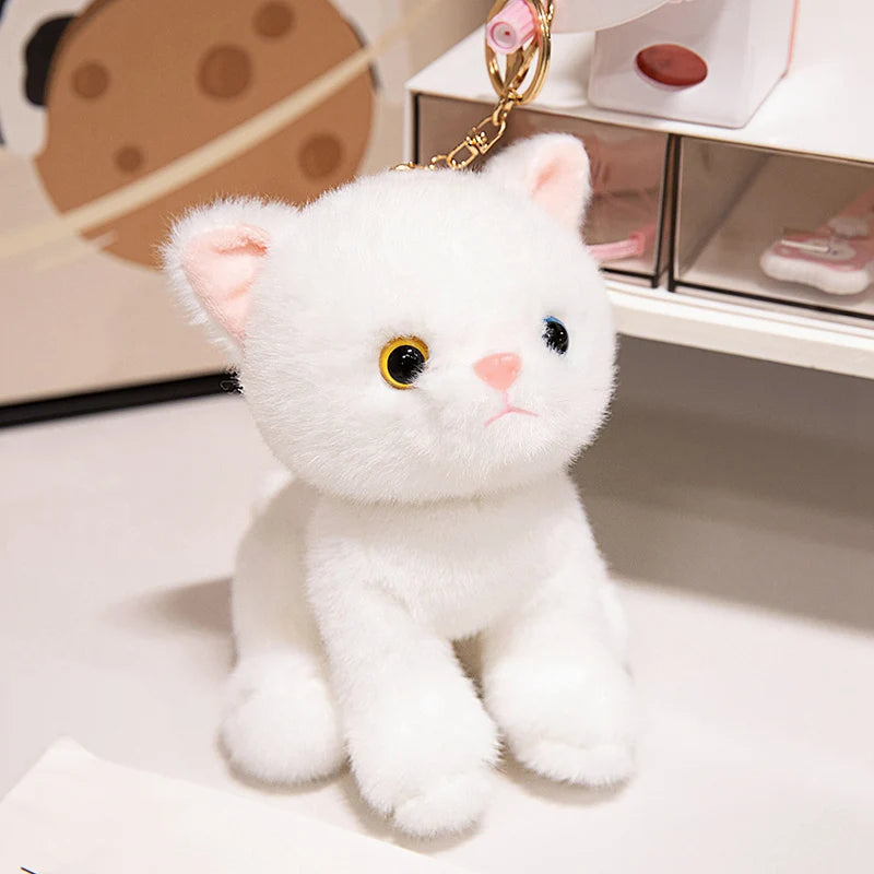 15CM Cute Simulated Cat Doll Plush Toy Stuffed Soft Animal Plush White Gray Kitten Car Pendant Keychain Kids Girls Gift Pet Toys
