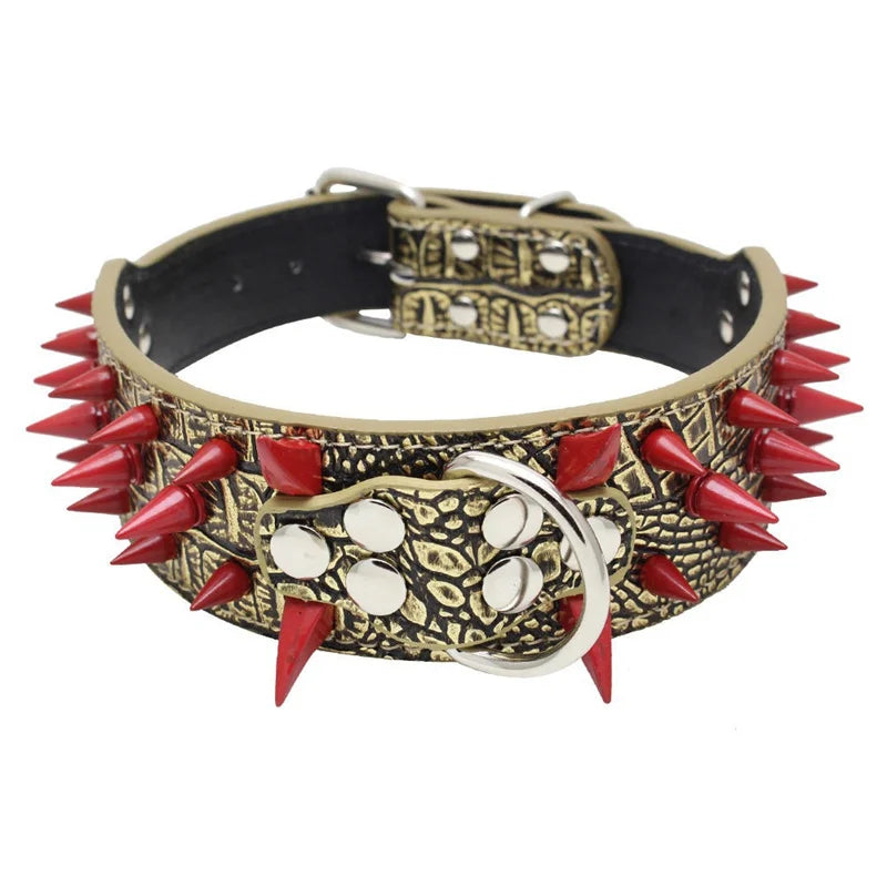 Hot Sale Decorative PU Leather Dog Collar Pointed Nails Rivets Anti Bite Durable Pet Accessories for Big Dogs Pet Accessories