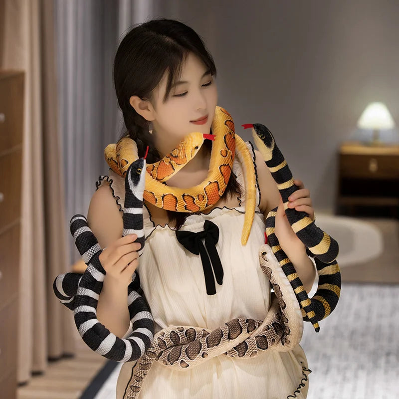 100/150cm Simulation Long Pattern Boa Snake Plush Doll Realistic Black And White Pattern Silver Ring Snake Toy For Boys Pet Toys