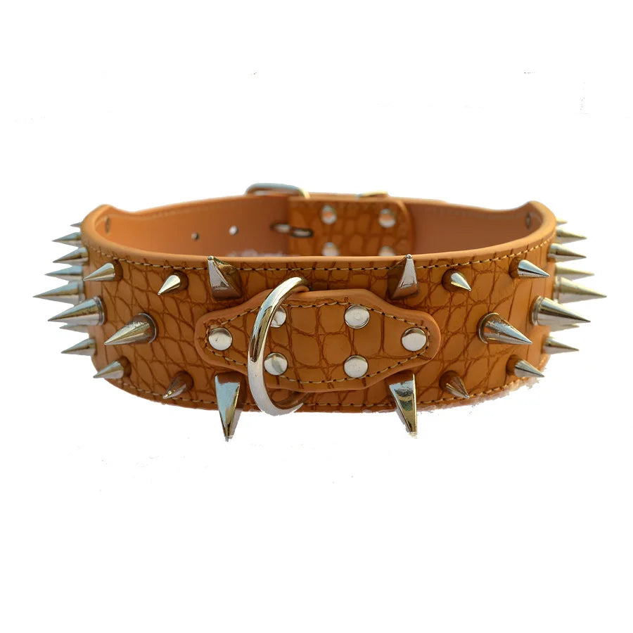 Hot Sale Decorative PU Leather Dog Collar Pointed Nails Rivets Anti Bite Durable Pet Accessories for Big Dogs Pet Accessories