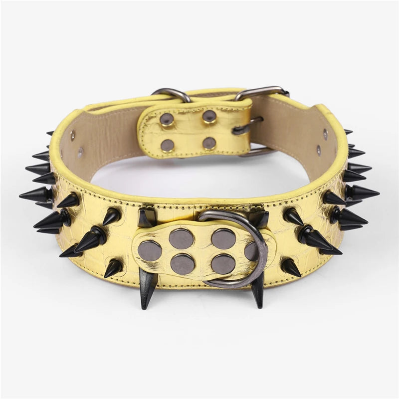 Hot Sale Decorative PU Leather Dog Collar Pointed Nails Rivets Anti Bite Durable Pet Accessories for Big Dogs Pet Accessories