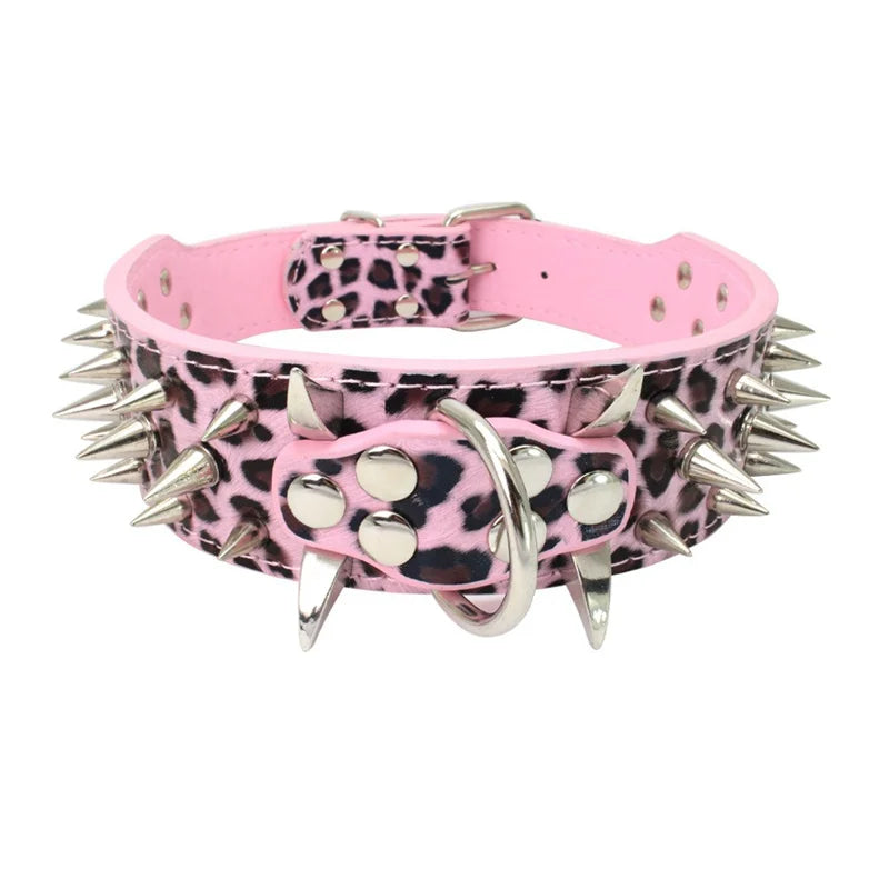 Hot Sale Decorative PU Leather Dog Collar Pointed Nails Rivets Anti Bite Durable Pet Accessories for Big Dogs Pet Accessories