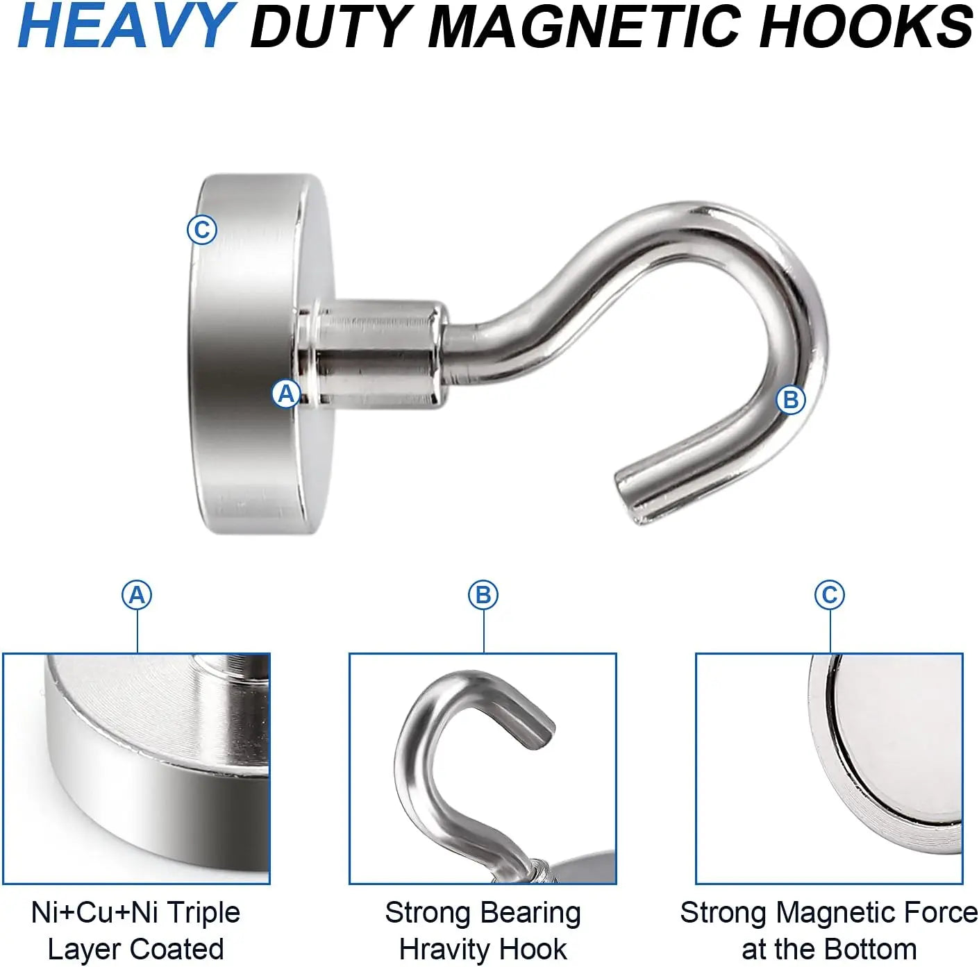 Strong Magnet Hooks for Cruise Ship, Rare Earth Magnets with Hooks for Refrigerator,Hanging,Classroom,Kitchen-4/6/8/10/12Pack