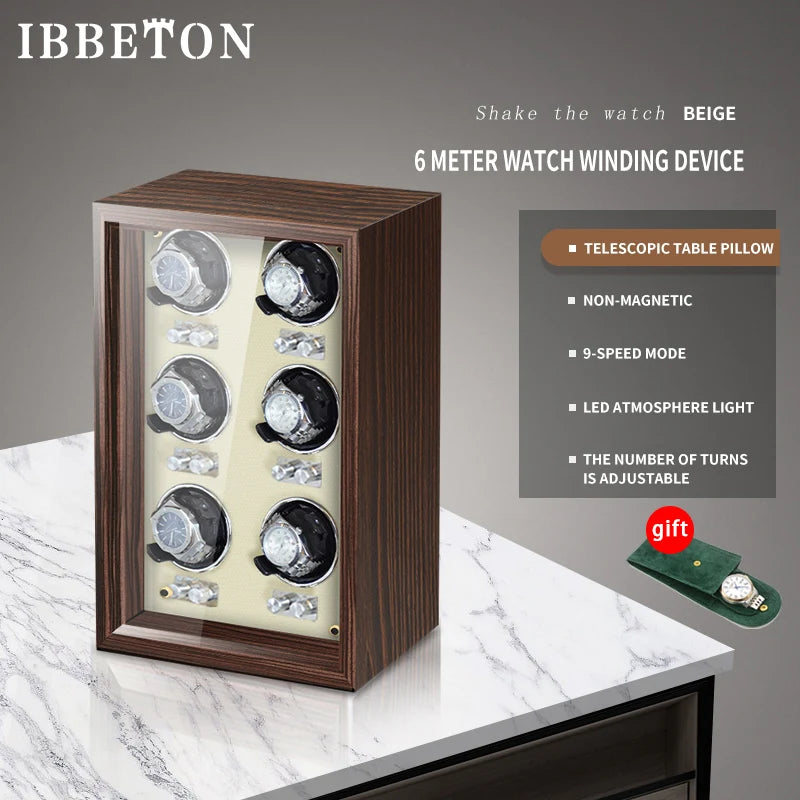 IBBETON Luxury Wood Watch Winder High-End  2 4 6 Slots Automatic Watches Box With Mabuchi Mute Motor Watch Cabinet Clock Storage