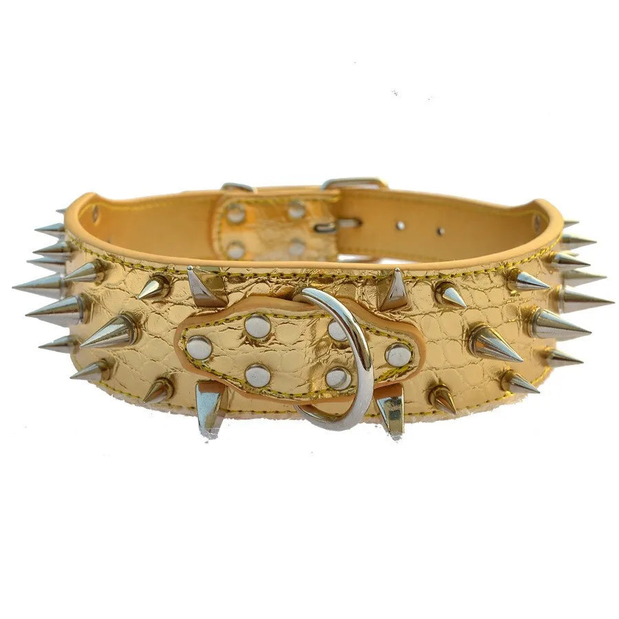 Hot Sale Decorative PU Leather Dog Collar Pointed Nails Rivets Anti Bite Durable Pet Accessories for Big Dogs Pet Accessories