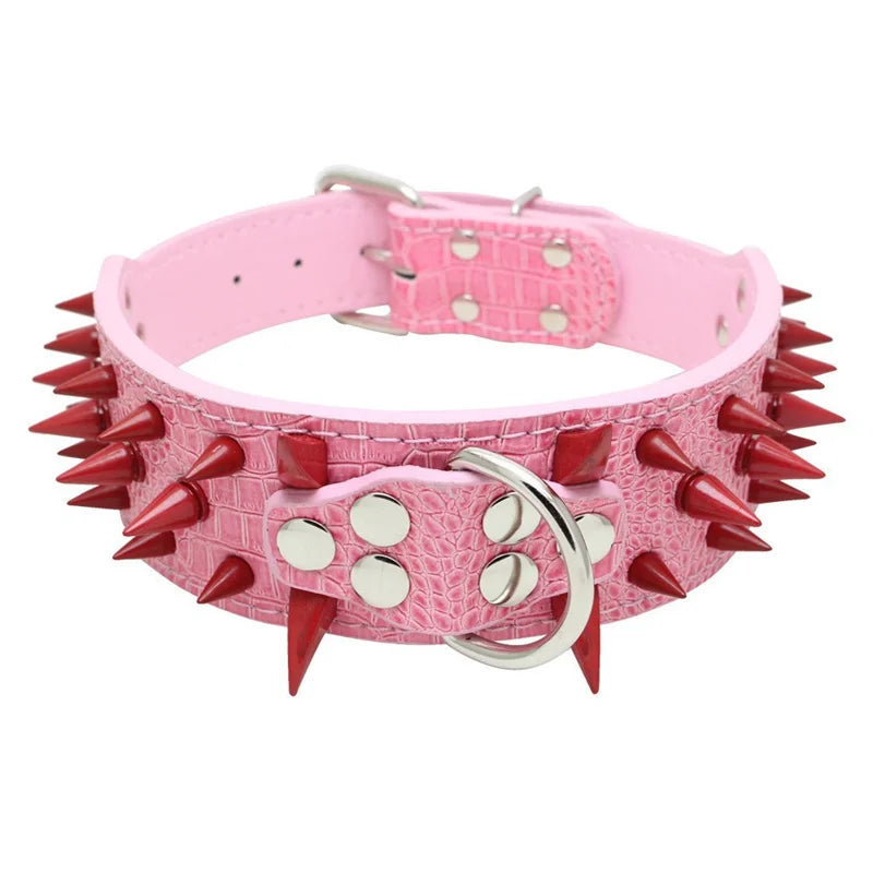 Hot Sale Decorative PU Leather Dog Collar Pointed Nails Rivets Anti Bite Durable Pet Accessories for Big Dogs Pet Accessories