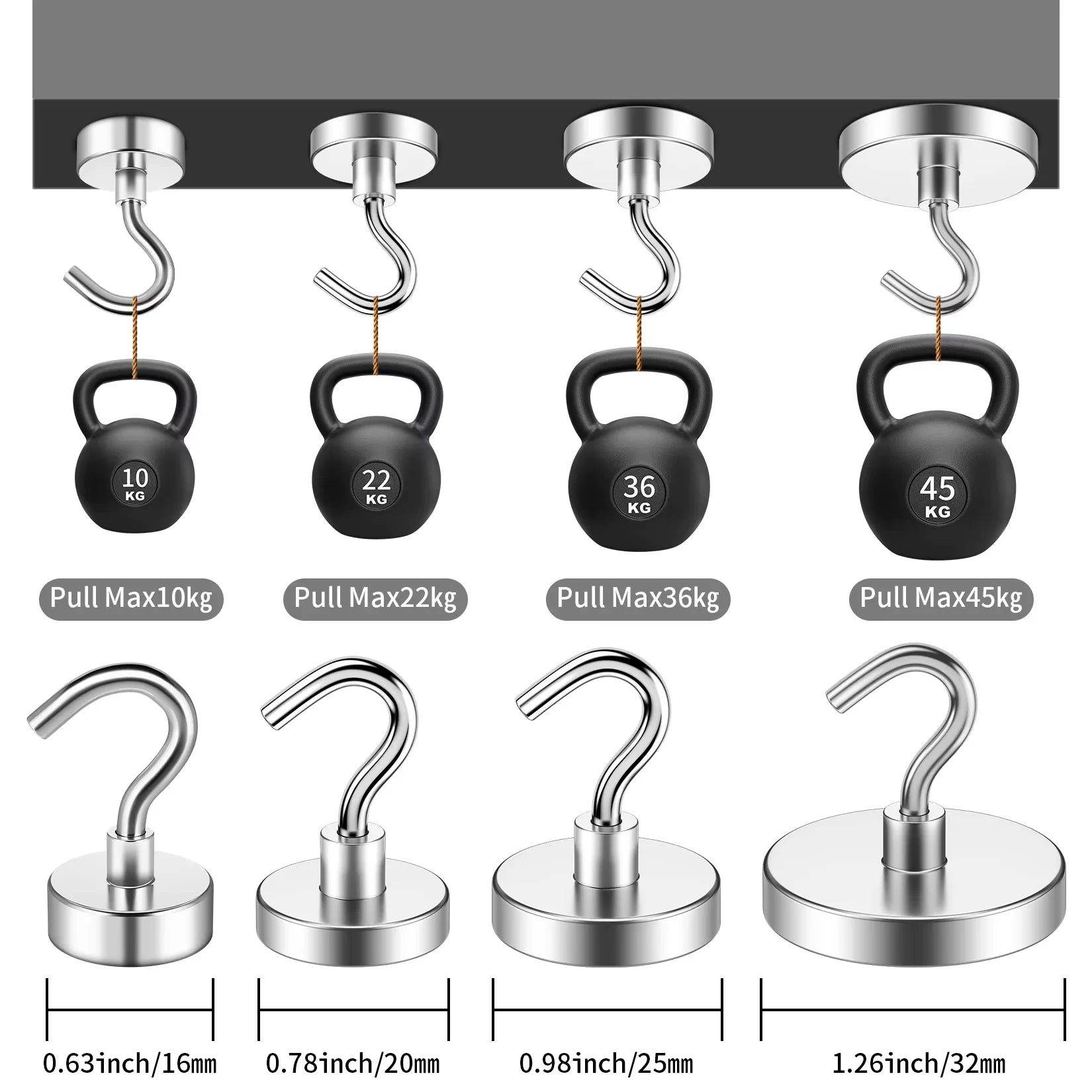 Strong Magnet Hooks for Cruise Ship, Rare Earth Magnets with Hooks for Refrigerator,Hanging,Classroom,Kitchen-4/6/8/10/12Pack