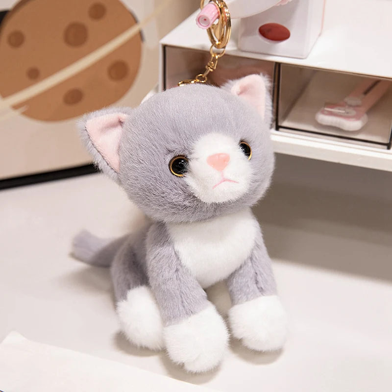 15CM Cute Simulated Cat Doll Plush Toy Stuffed Soft Animal Plush White Gray Kitten Car Pendant Keychain Kids Girls Gift Pet Toys