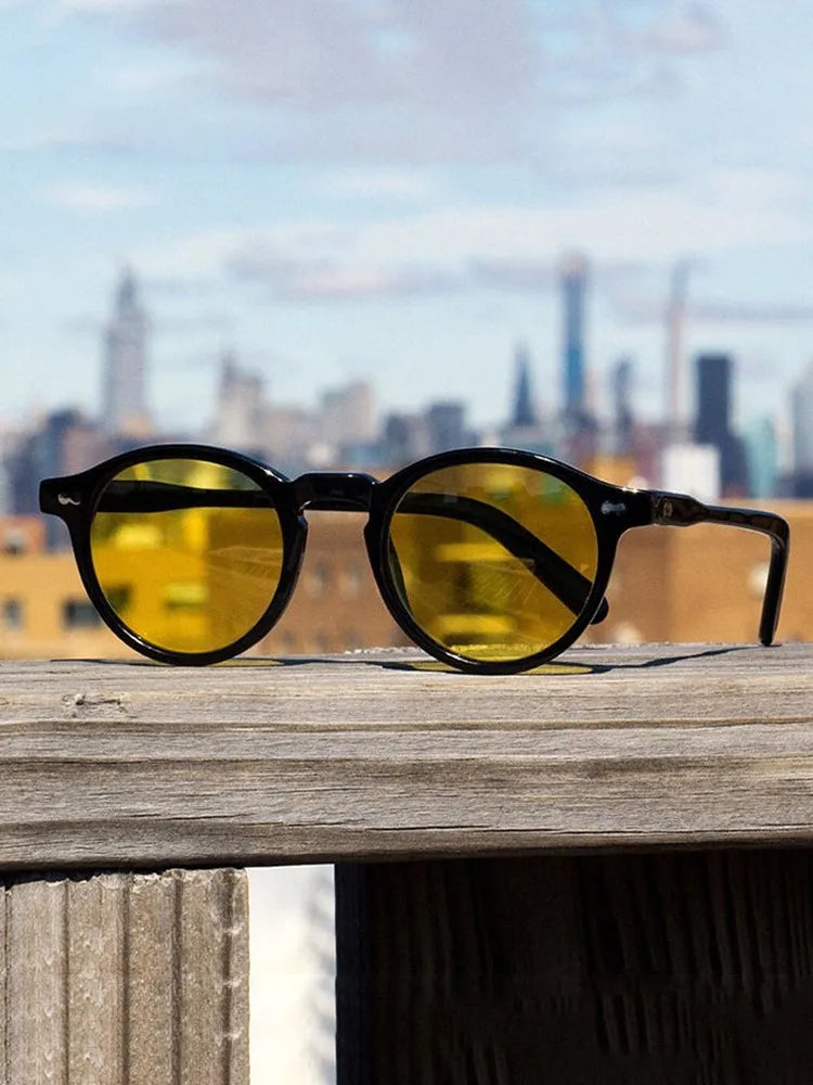 Retro Fashion Sunglasses for Men Women Vintage Small Round Frame Sun Glasses Yellow Lens UV400 Goggles Shades Eyewear