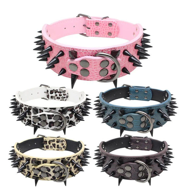 Hot Sale Decorative PU Leather Dog Collar Pointed Nails Rivets Anti Bite Durable Pet Accessories for Big Dogs Pet Accessories