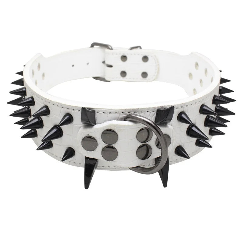 Hot Sale Decorative PU Leather Dog Collar Pointed Nails Rivets Anti Bite Durable Pet Accessories for Big Dogs Pet Accessories