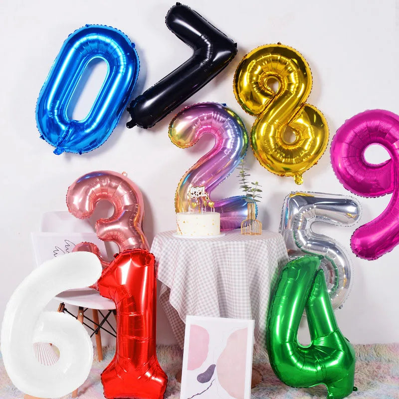 32 Inch Large Number Balloons 0-9 - Multicolor Birthday Decorations, Helium Supported, Party Supplies for Birthday Anniversary C