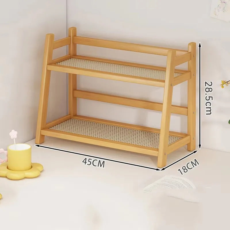 2 Layer Spice Caddy Shelf Bamboo Kitchen Storage Rack Desktop Cabinet Organizer Display Rack Coffee Bar Counter Shelf Cup Holder