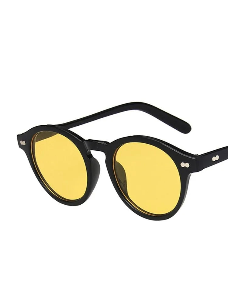 Retro Fashion Sunglasses for Men Women Vintage Small Round Frame Sun Glasses Yellow Lens UV400 Goggles Shades Eyewear