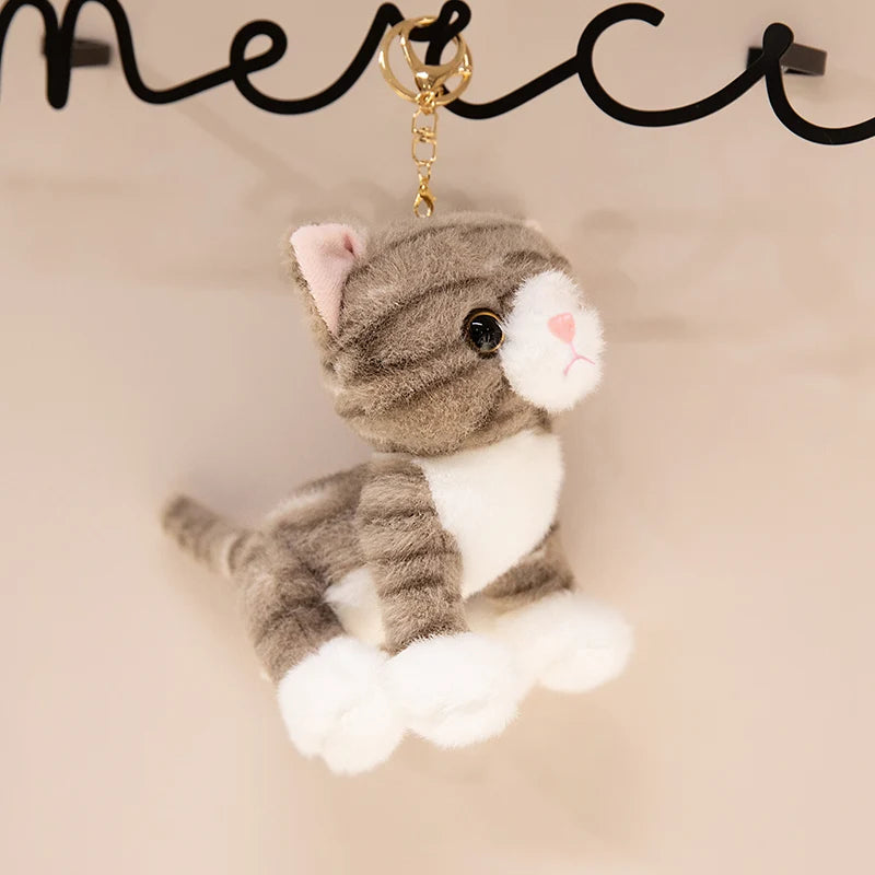 15CM Cute Simulated Cat Doll Plush Toy Stuffed Soft Animal Plush White Gray Kitten Car Pendant Keychain Kids Girls Gift Pet Toys