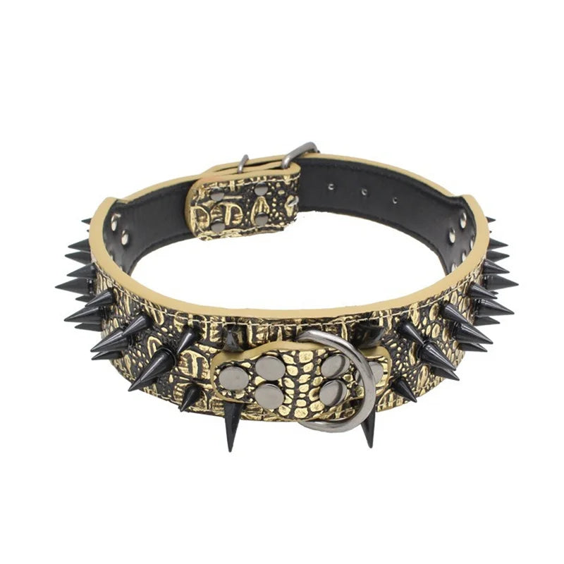 Hot Sale Decorative PU Leather Dog Collar Pointed Nails Rivets Anti Bite Durable Pet Accessories for Big Dogs Pet Accessories