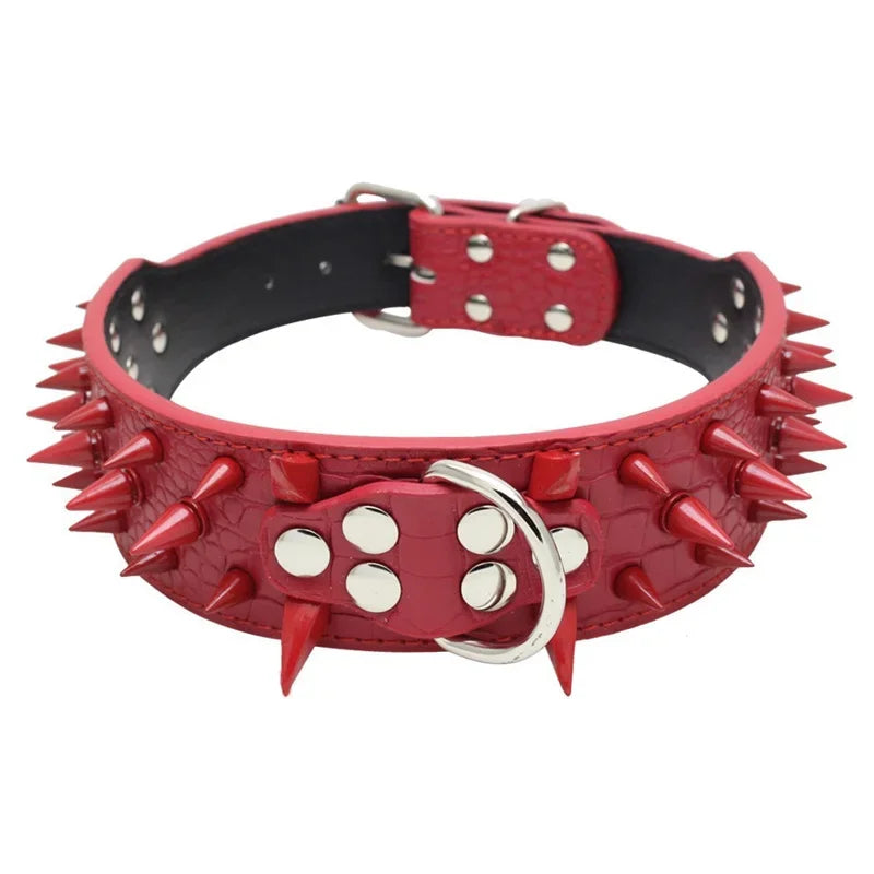Hot Sale Decorative PU Leather Dog Collar Pointed Nails Rivets Anti Bite Durable Pet Accessories for Big Dogs Pet Accessories