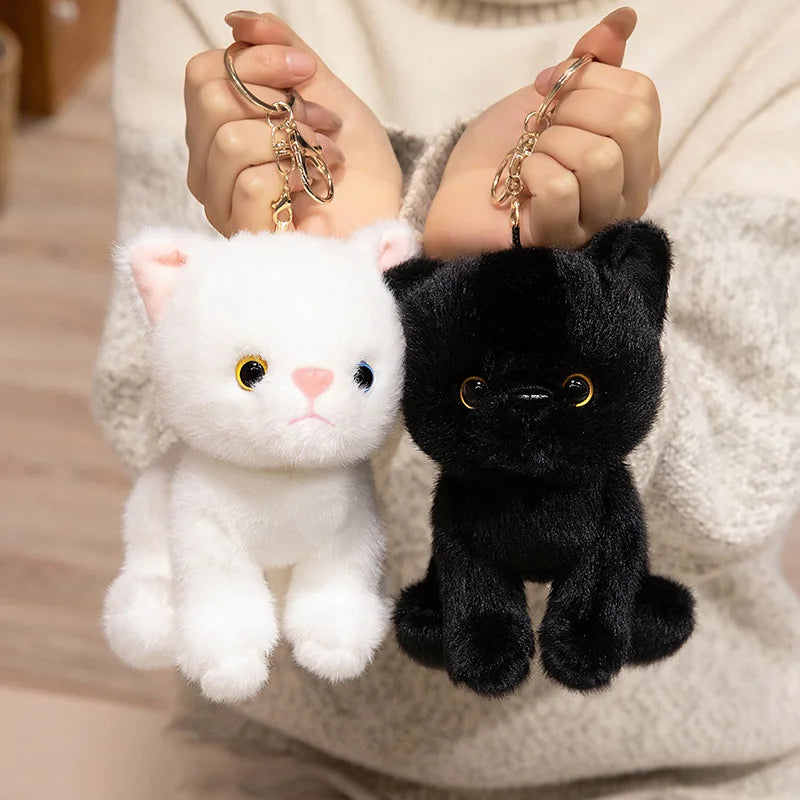 15CM Cute Simulated Cat Doll Plush Toy Stuffed Soft Animal Plush White Gray Kitten Car Pendant Keychain Kids Girls Gift Pet Toys