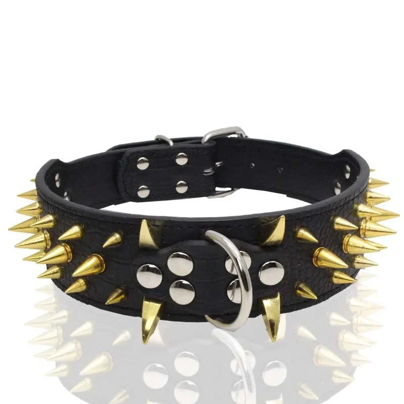 Hot Sale Decorative PU Leather Dog Collar Pointed Nails Rivets Anti Bite Durable Pet Accessories for Big Dogs Pet Accessories