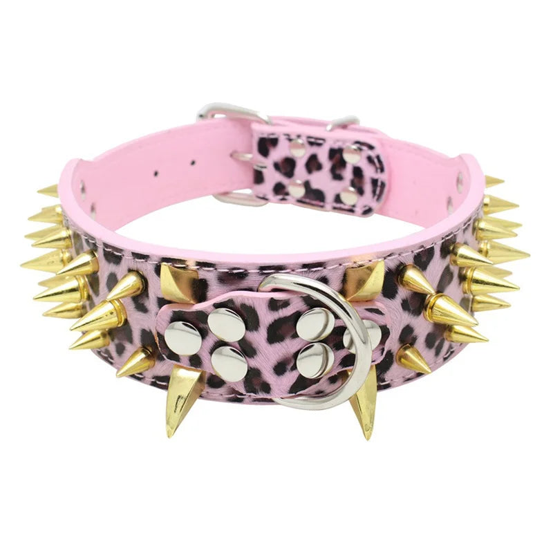 Hot Sale Decorative PU Leather Dog Collar Pointed Nails Rivets Anti Bite Durable Pet Accessories for Big Dogs Pet Accessories