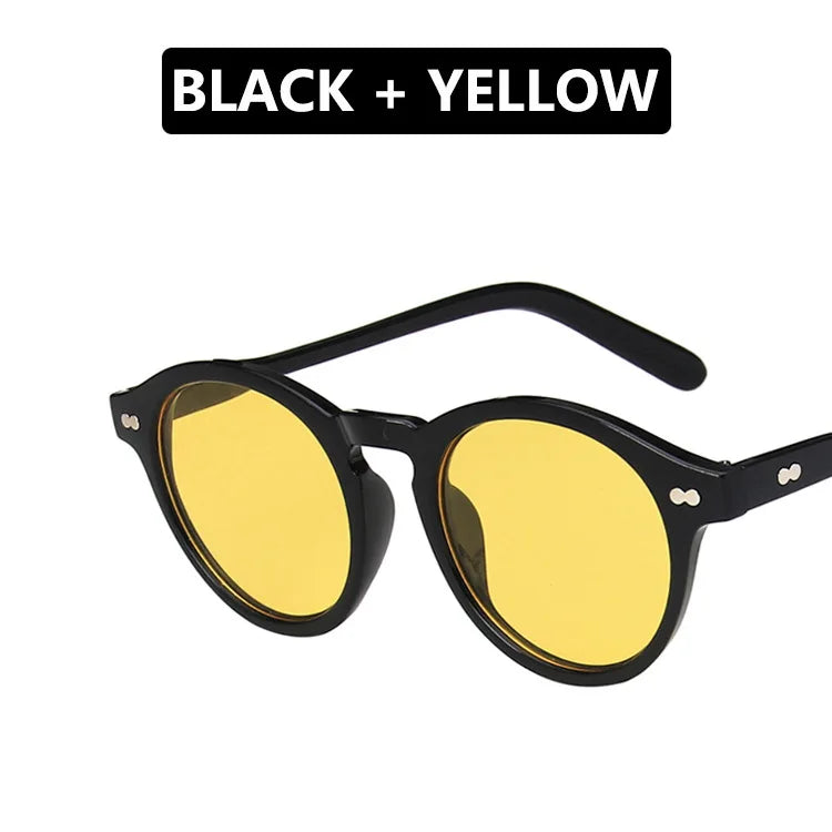 Retro Fashion Sunglasses for Men Women Vintage Small Round Frame Sun Glasses Yellow Lens UV400 Goggles Shades Eyewear