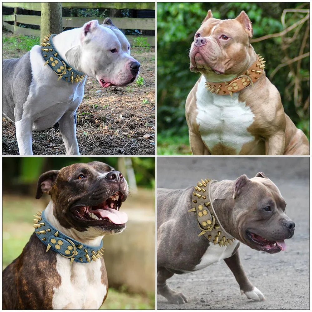 Hot Sale Decorative PU Leather Dog Collar Pointed Nails Rivets Anti Bite Durable Pet Accessories for Big Dogs Pet Accessories