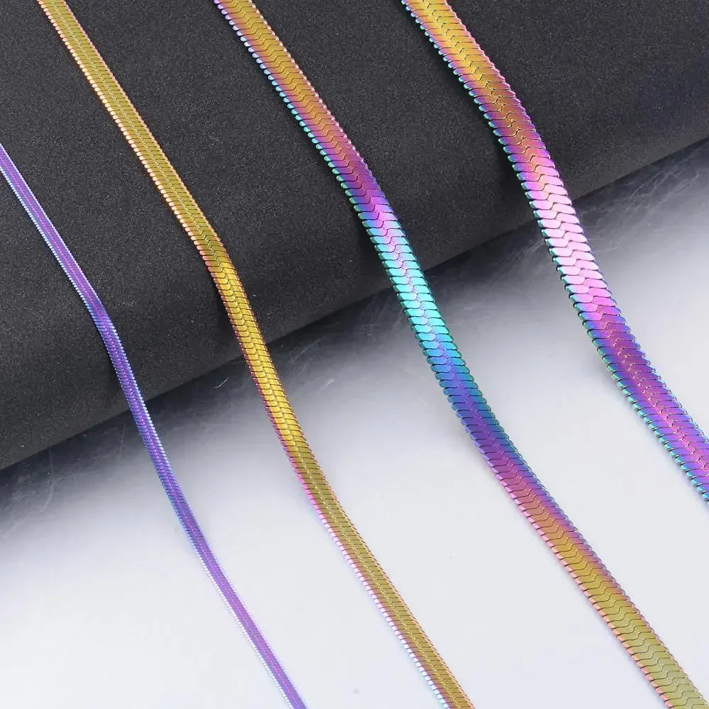 Width 3mm Stainless Steel Flat Necklace Gold Color Waterproof  Filmy Snake Chain Men Gift Jewelry Various Length