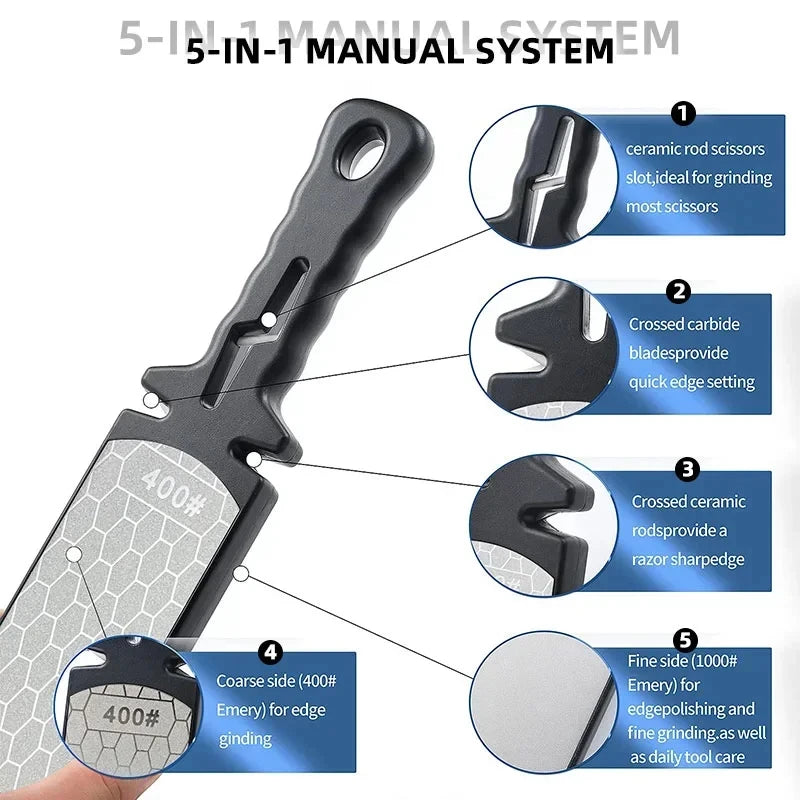 5 In 1 Knife Sharpener Diamond Bars 400/1000 Multi-Tool Kitchen Knives Tungsten Steel Ceramic Grinding Double-Sided Whetstone