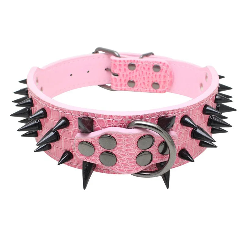 Hot Sale Decorative PU Leather Dog Collar Pointed Nails Rivets Anti Bite Durable Pet Accessories for Big Dogs Pet Accessories