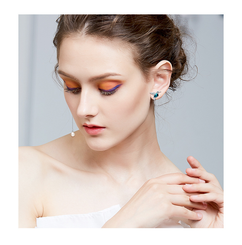 925 Silver Feather Earrings with Swarovski Crystal