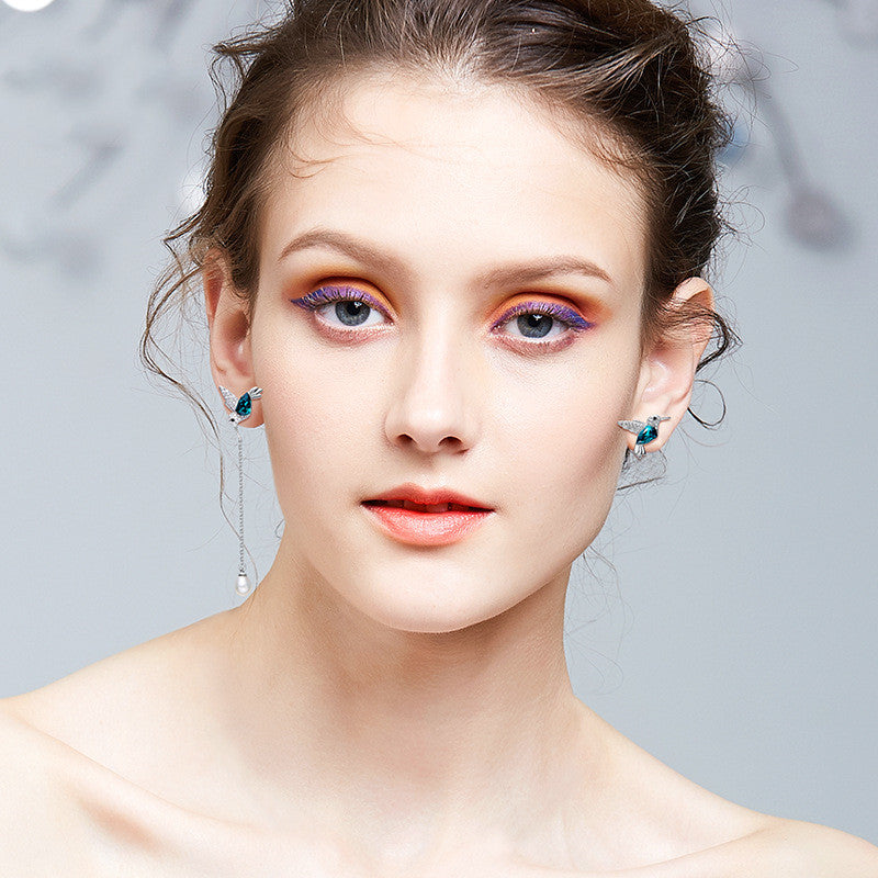 925 Silver Feather Earrings with Swarovski Crystal