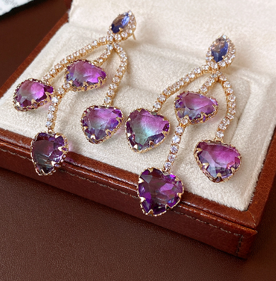 Silver Zirconia Earrings with Diamond Crystal Love Drops