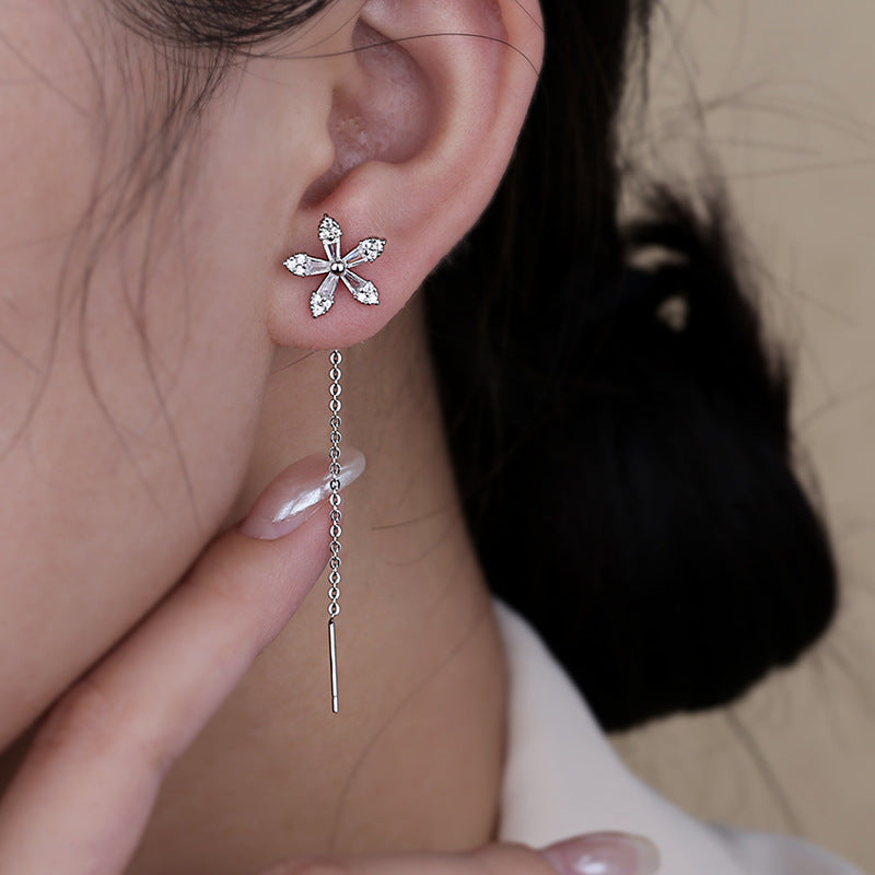 S925 Silver Flower Earrings with Zirconia Crystals