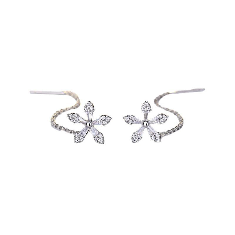 S925 Silver Flower Earrings with Zirconia Crystals